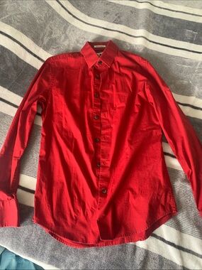Express Men's Red Long-Sleeve Button-Down Shirt